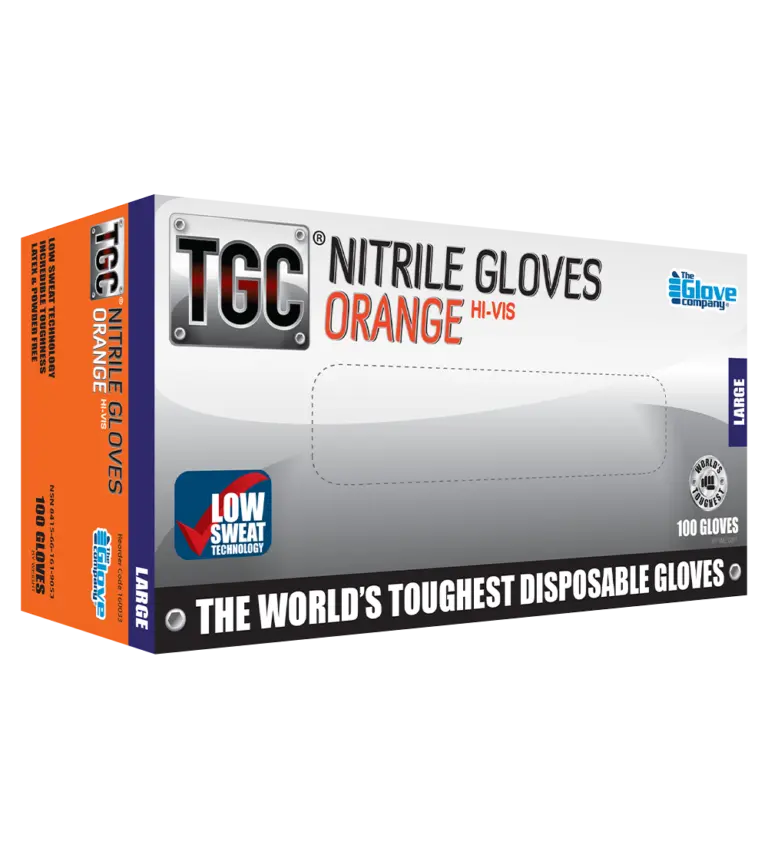 TGC® Hi-Vis Orange Nitrile Disposable Gloves