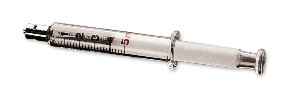 Glass syringe with luer lock fitting